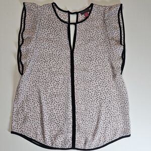 Vince Camuto Blouse Womens XS Pink Black‎ Fringe Eyelet Front Cottagecore Top